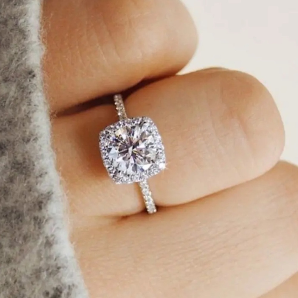 Cubic Zirconia Engagement Ring, Square Princess Engagement Ring - Picture 6 of 8